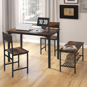 4 Pieces Rustic Dining Table Set with 2 Chairs and Bench-Rustic Brown view 3
