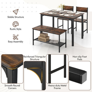 4 Pieces Rustic Dining Table Set with 2 Chairs and Bench-Rustic Brown view 5