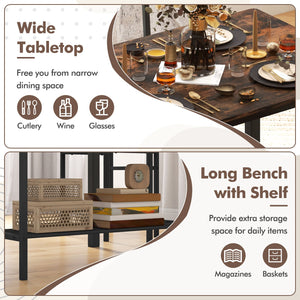 4 Pieces Rustic Dining Table Set with 2 Chairs and Bench-Rustic Brown view 6