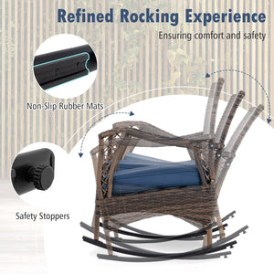 4 Pieces Wicker Rocking Set with Bungee Rope Seat for Porch Yard-Navy view 7