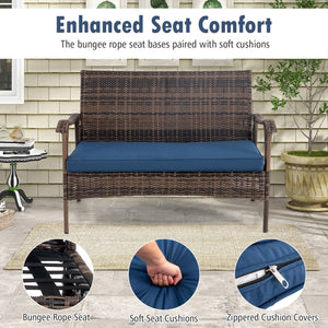 4 Pieces Wicker Rocking Set with Bungee Rope Seat for Porch Yard-Navy view 9