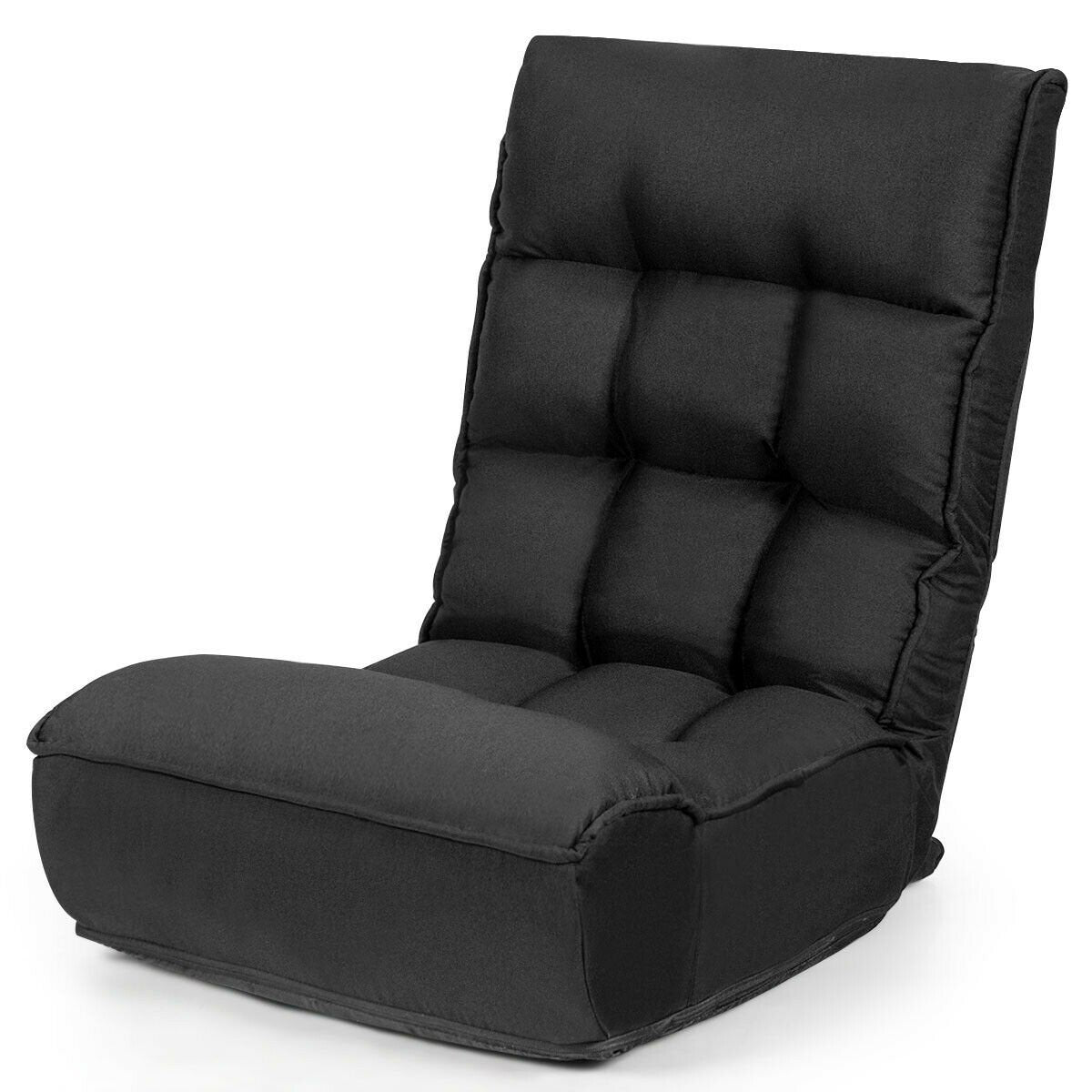 4-Position Adjustable Floor Chair Folding Lazy Sofa-Black view 4