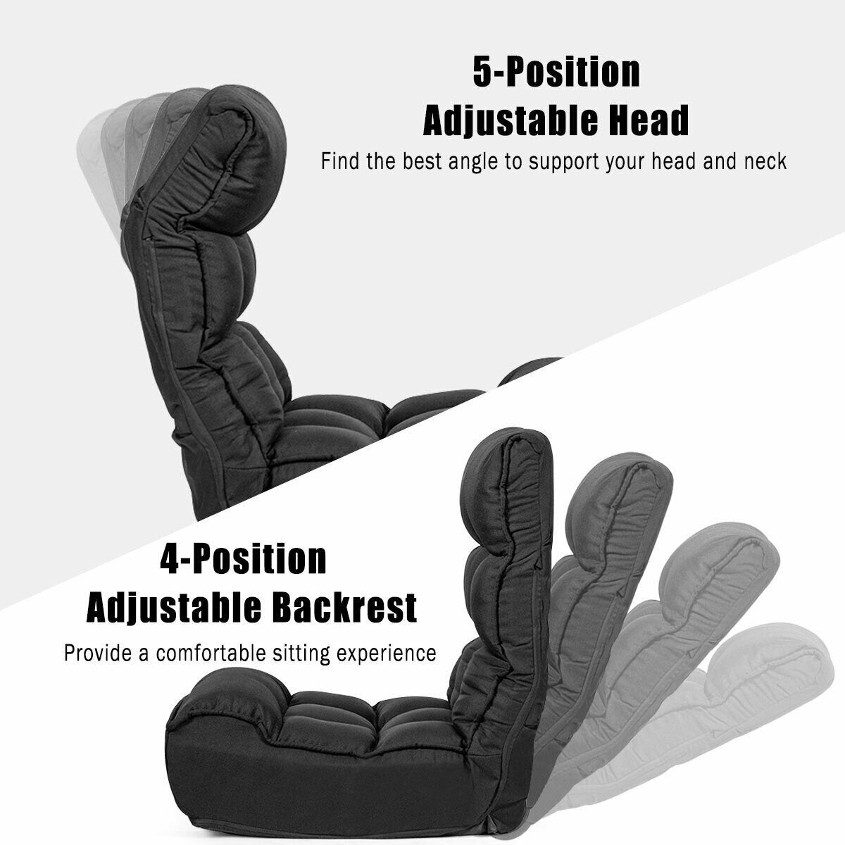 4-Position Adjustable Floor Chair Folding Lazy Sofa-Black view 9
