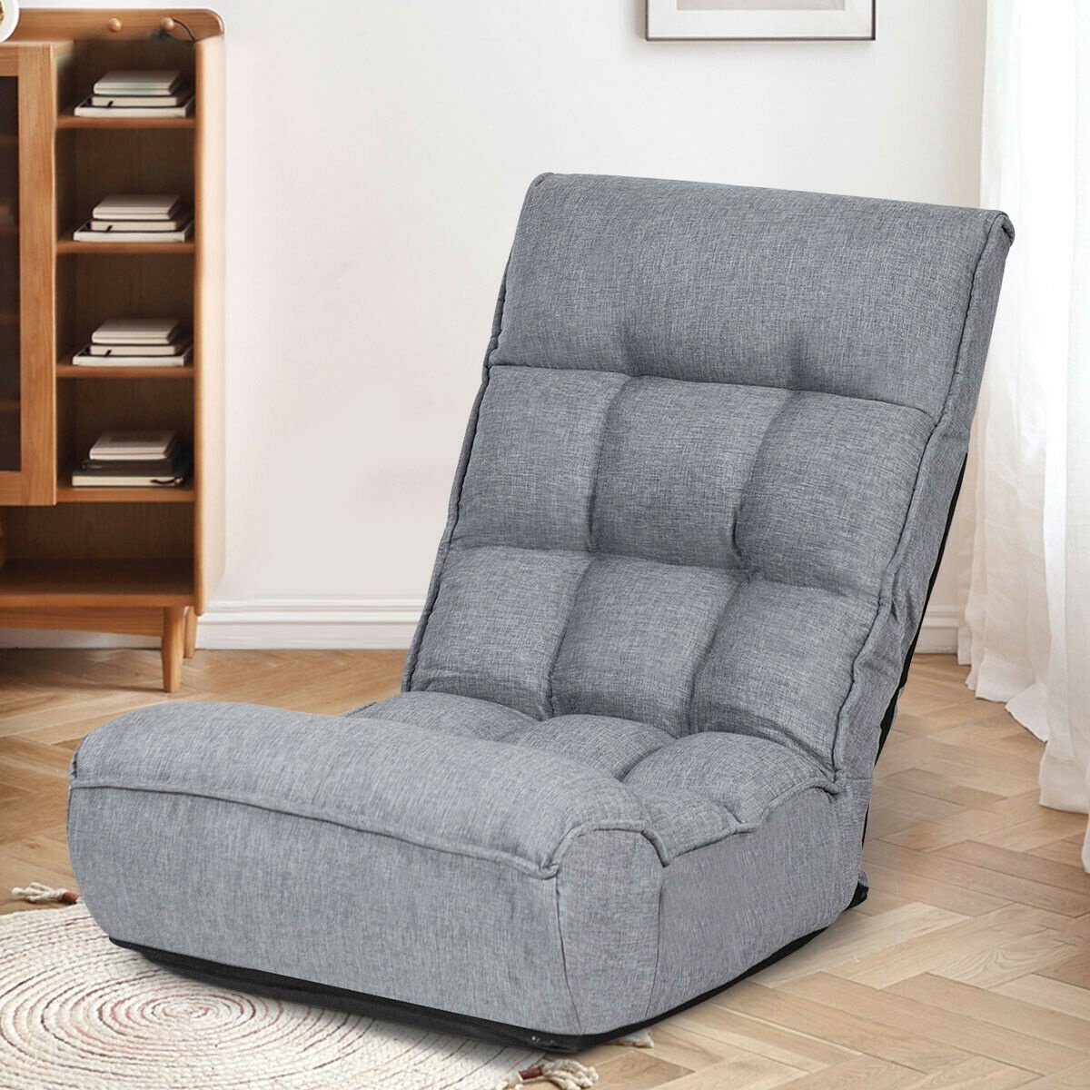 4-Position Adjustable Floor Chair Folding Lazy Sofa-Gray view 3