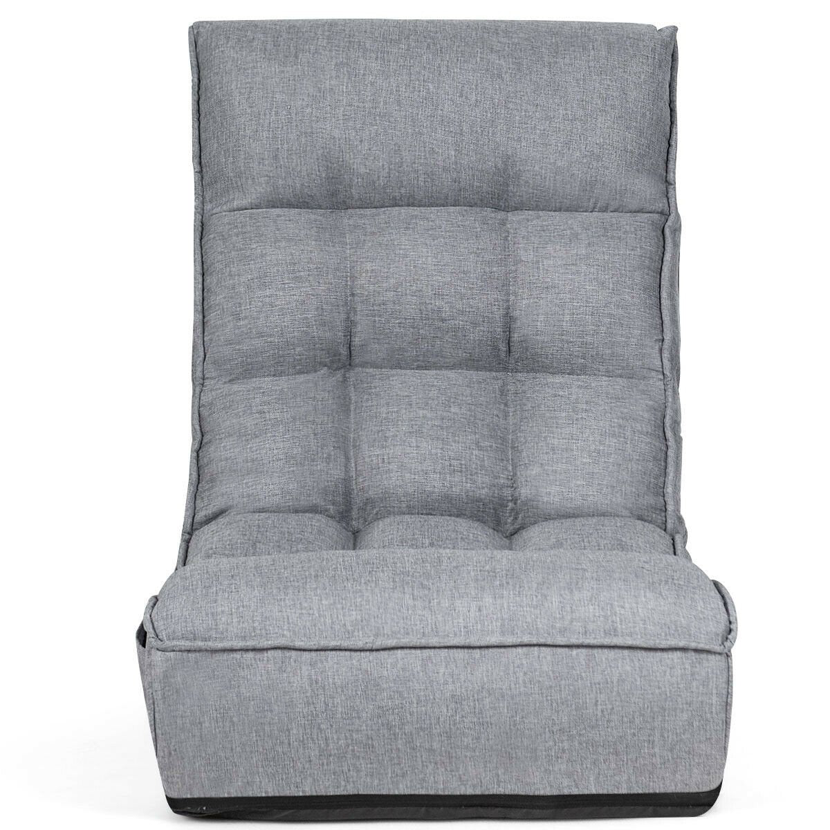 4-Position Adjustable Floor Chair Folding Lazy Sofa-Gray view 7