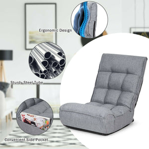 4-Position Adjustable Floor Chair Folding Lazy Sofa-Gray view 9