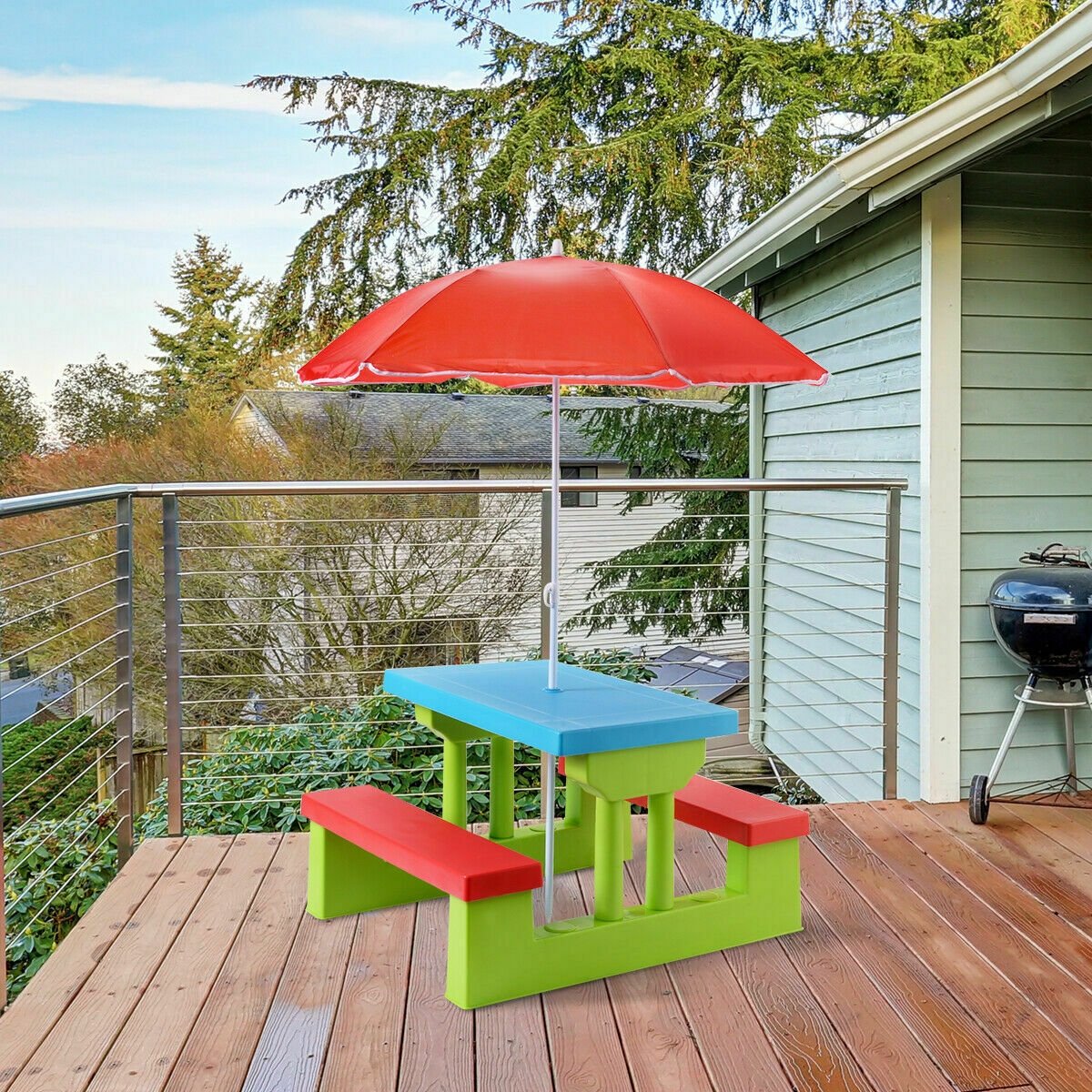 Kids Picnic Folding Table and Bench with Umbrella view 2