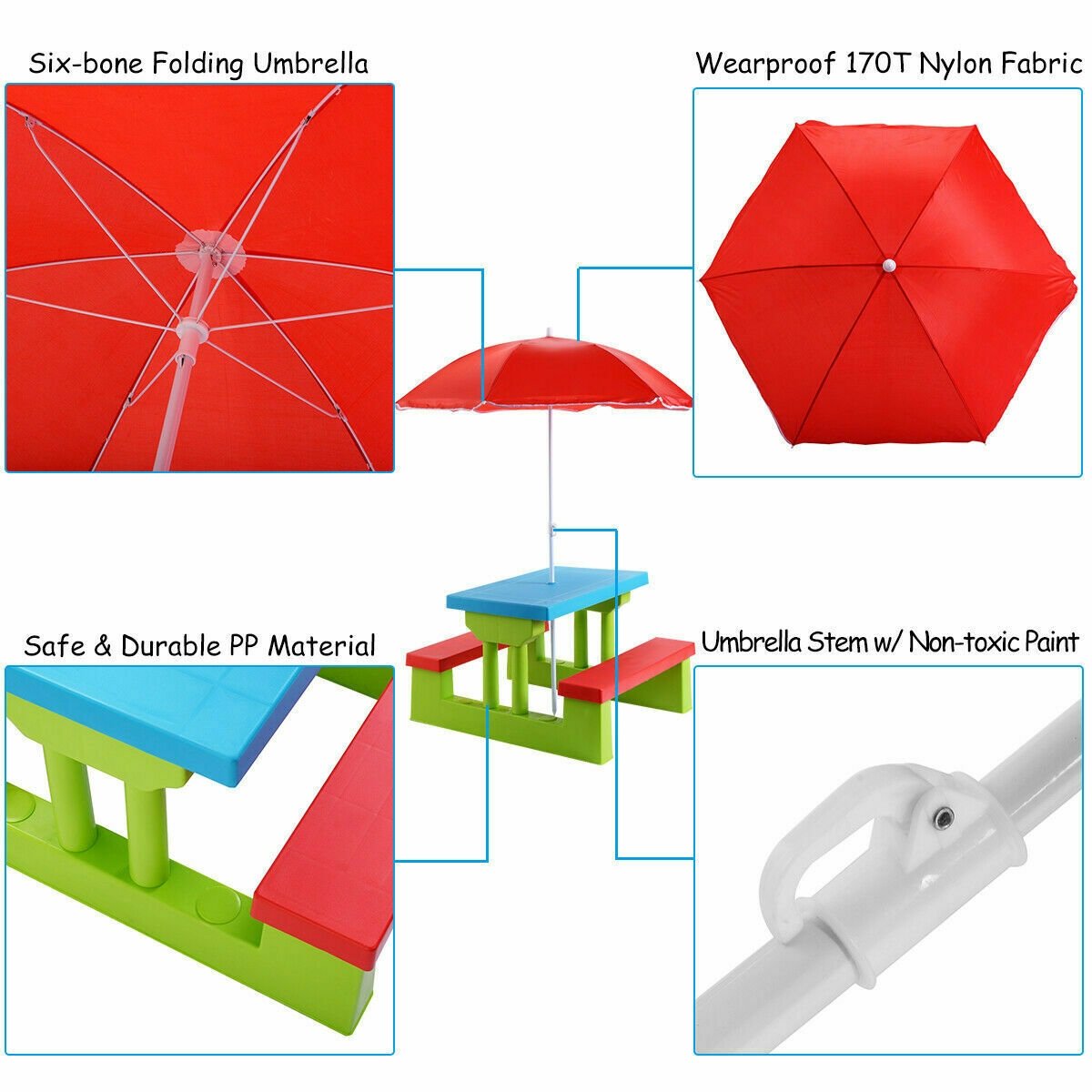 Kids Picnic Folding Table and Bench with Umbrella view 7
