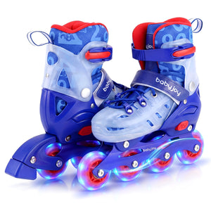 4-Size Adjustable Illuminating Kids Inline Skates with Light Up Wheels-Blue