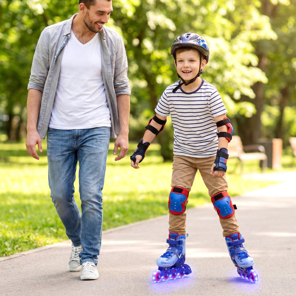 4-Size Adjustable Illuminating Kids Inline Skates with Light Up Wheels-Blue view 3