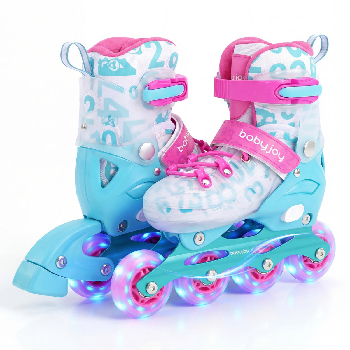 4-Size Adjustable Kids Inline Skates for Beginners Ages 5-7-Blue and Pink