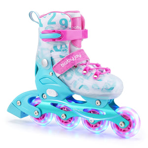 4-Size Adjustable Kids Inline Skates for Beginners Ages 5-7-Blue and Pink view 4