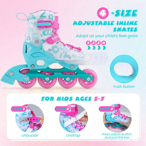 4-Size Adjustable Kids Inline Skates for Beginners Ages 5-7-Blue and Pink view 6