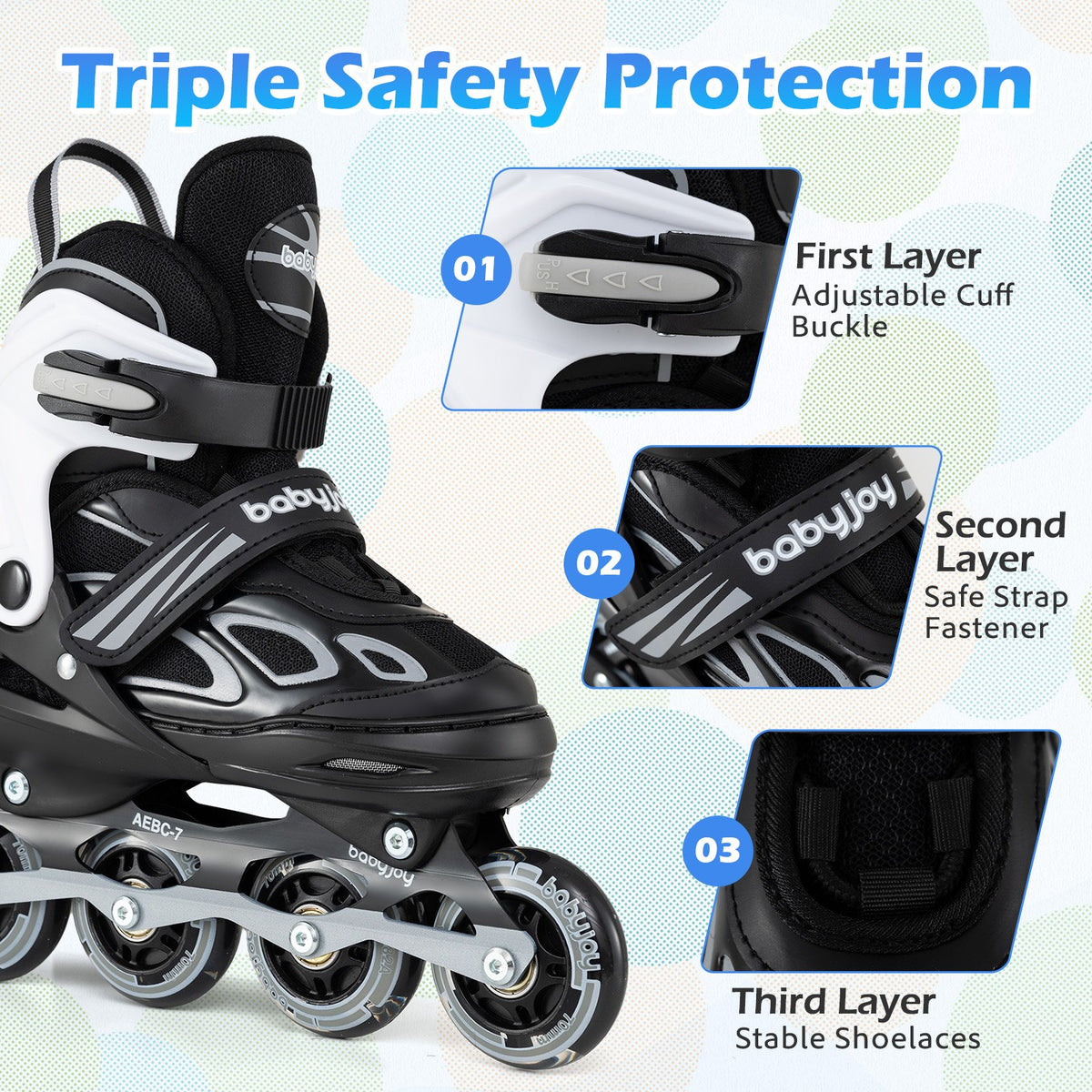 4 Sizes Adjustable Blade Roller with Light-up Wheels for Youth-Black view 9