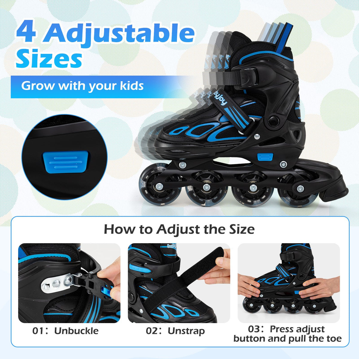 4 Sizes Adjustable Blade Roller with Light-up Wheels for Youth-Blue view 7