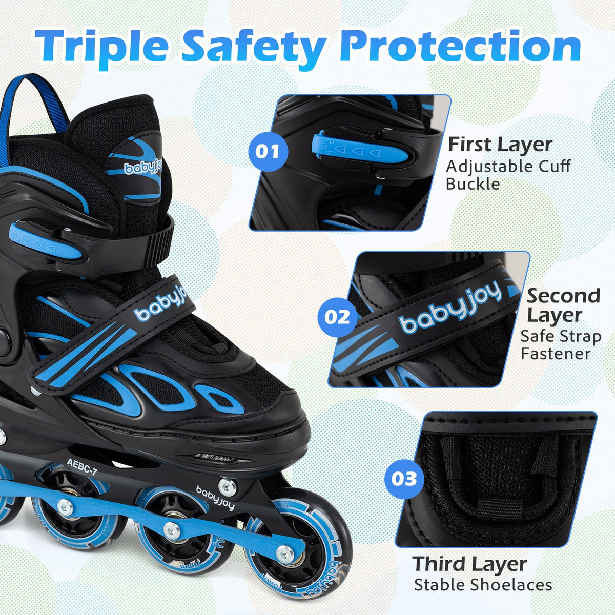 4 Sizes Adjustable Blade Roller with Light-up Wheels for Youth-Blue view 9