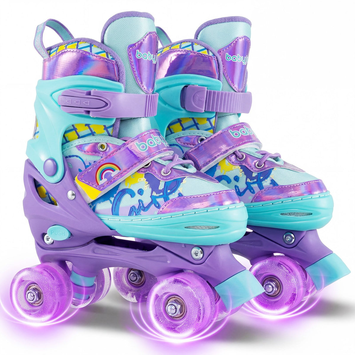 4 Sizes Adjustable Kids Roller Skates with Light-up Wheels and Safety Protection M Size-Purple