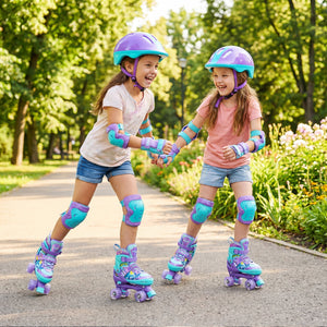4 Sizes Adjustable Kids Roller Skates with Light-up Wheels and Safety Protection M Size-Purple view 3