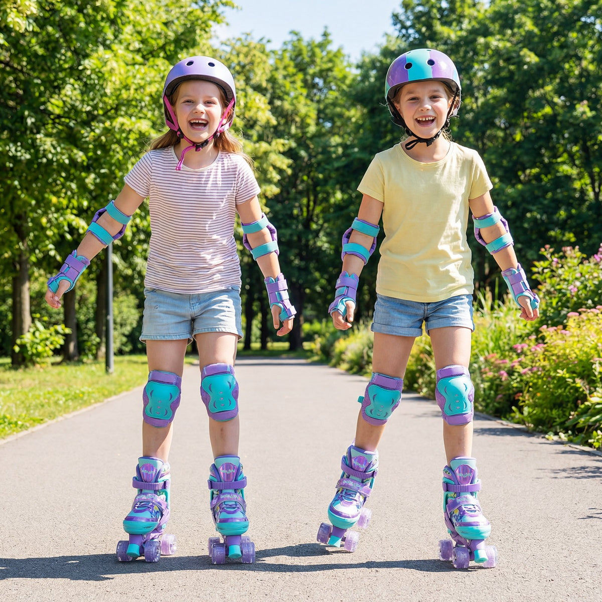 4 Sizes Adjustable Kids Roller Skates with Light-up Wheels and Safety Protection M Size-Purple view 5