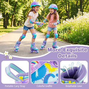 4 Sizes Adjustable Kids Roller Skates with Light-up Wheels and Safety Protection M Size-Purple view 9