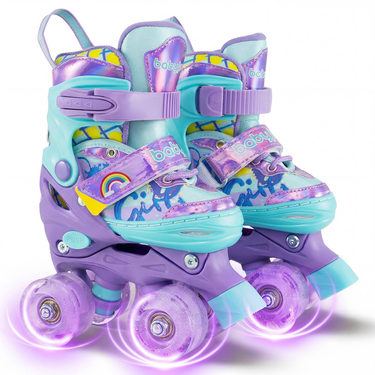 4 Sizes Adjustable, Kids Roller Skates with Light-up Wheels and Safety Protection-Purple
