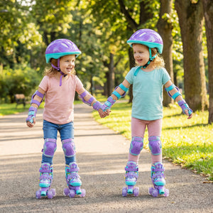 4 Sizes Adjustable, Kids Roller Skates with Light-up Wheels and Safety Protection-Purple view 3