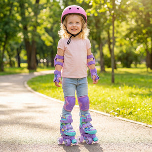4 Sizes Adjustable, Kids Roller Skates with Light-up Wheels and Safety Protection-Purple view 5