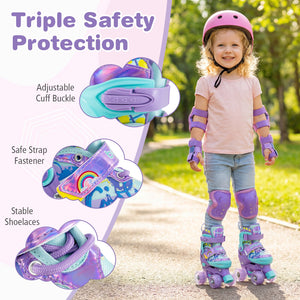 4 Sizes Adjustable, Kids Roller Skates with Light-up Wheels and Safety Protection-Purple view 8