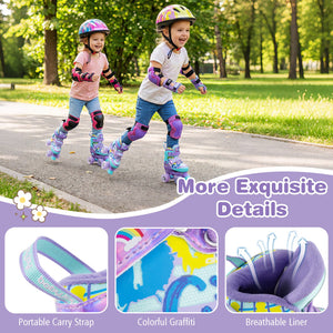 4 Sizes Adjustable, Kids Roller Skates with Light-up Wheels and Safety Protection-Purple view 9