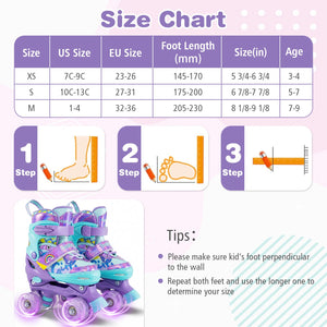 4 Sizes Adjustable Kids Roller Skates with Light-up Wheels and Safety Protection S Size-Purple view 4
