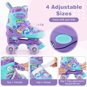 4 Sizes Adjustable Kids Roller Skates with Light-up Wheels and Safety Protection S Size-Purple view 6
