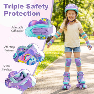 4 Sizes Adjustable Kids Roller Skates with Light-up Wheels and Safety Protection S Size-Purple view 8