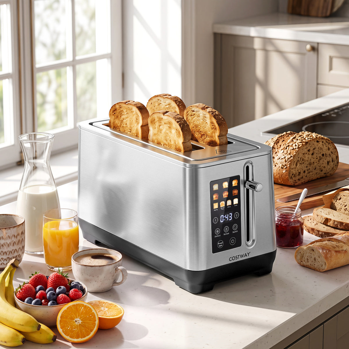 4 Slice Toaster with 6 Browning Levels and 4 Bread Types-Silver view 2