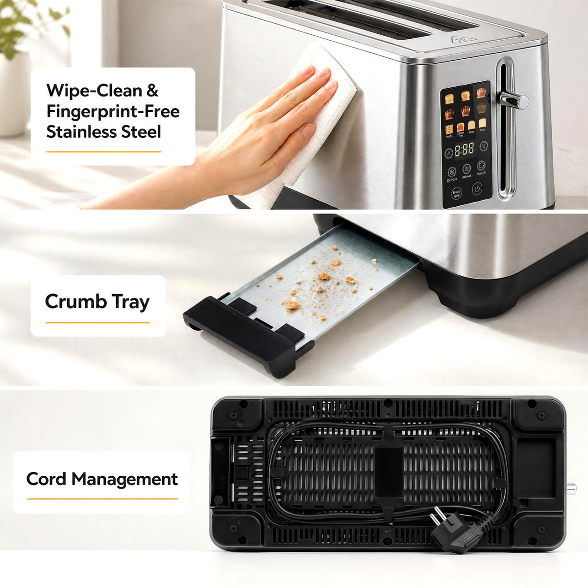 4 Slice Toaster with 6 Browning Levels and 4 Bread Types-Silver view 6