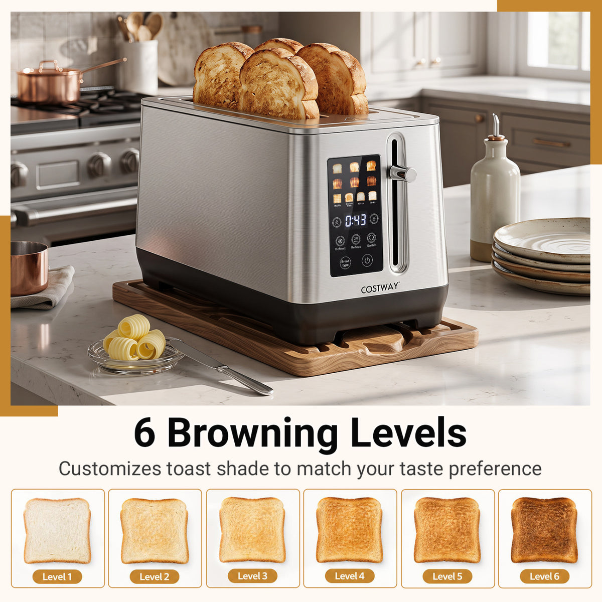 4 Slice Toaster with 6 Browning Levels and 4 Bread Types-Silver view 7