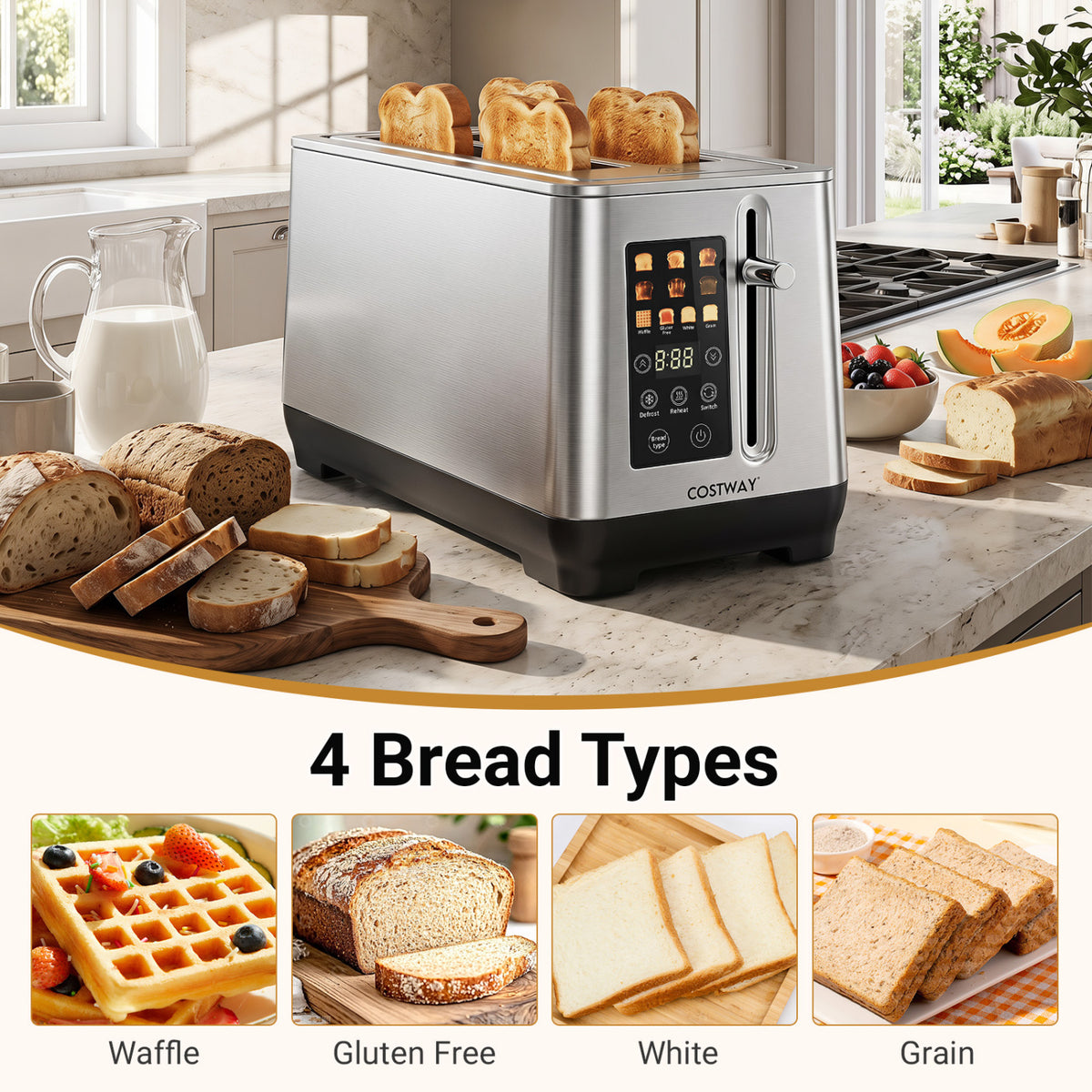 4 Slice Toaster with 6 Browning Levels and 4 Bread Types-Silver view 8