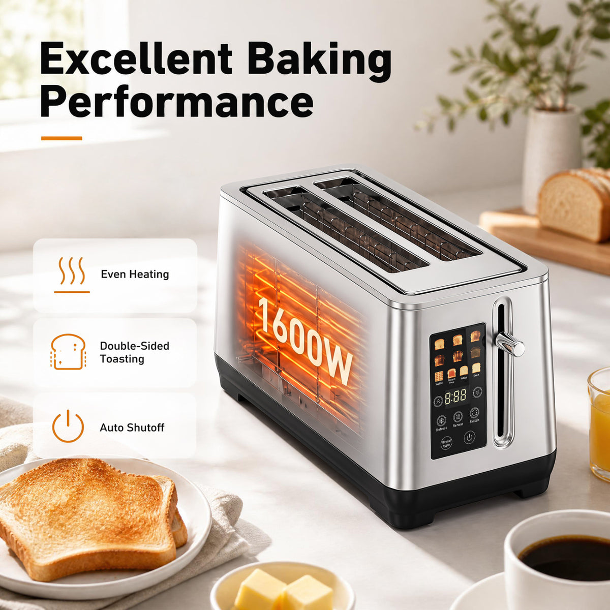 4 Slice Toaster with 6 Browning Levels and 4 Bread Types-Silver view 9