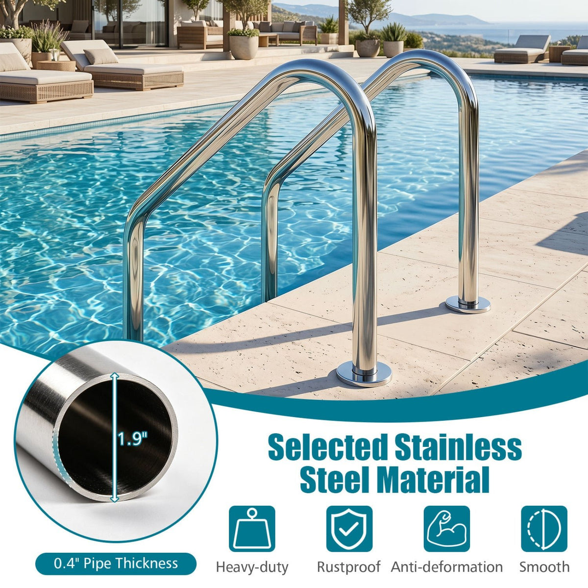 4-Step Inground Pool Ladder Stainless Steel Swimming Pool Ladder view 8