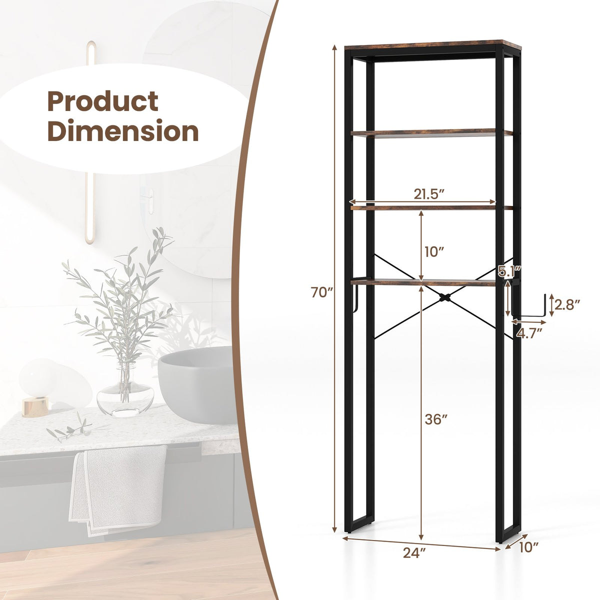 4-Tier Adjustable Bathroom Metal Storage Rack view 5