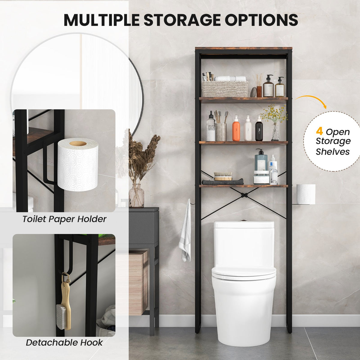4-Tier Adjustable Bathroom Metal Storage Rack view 8