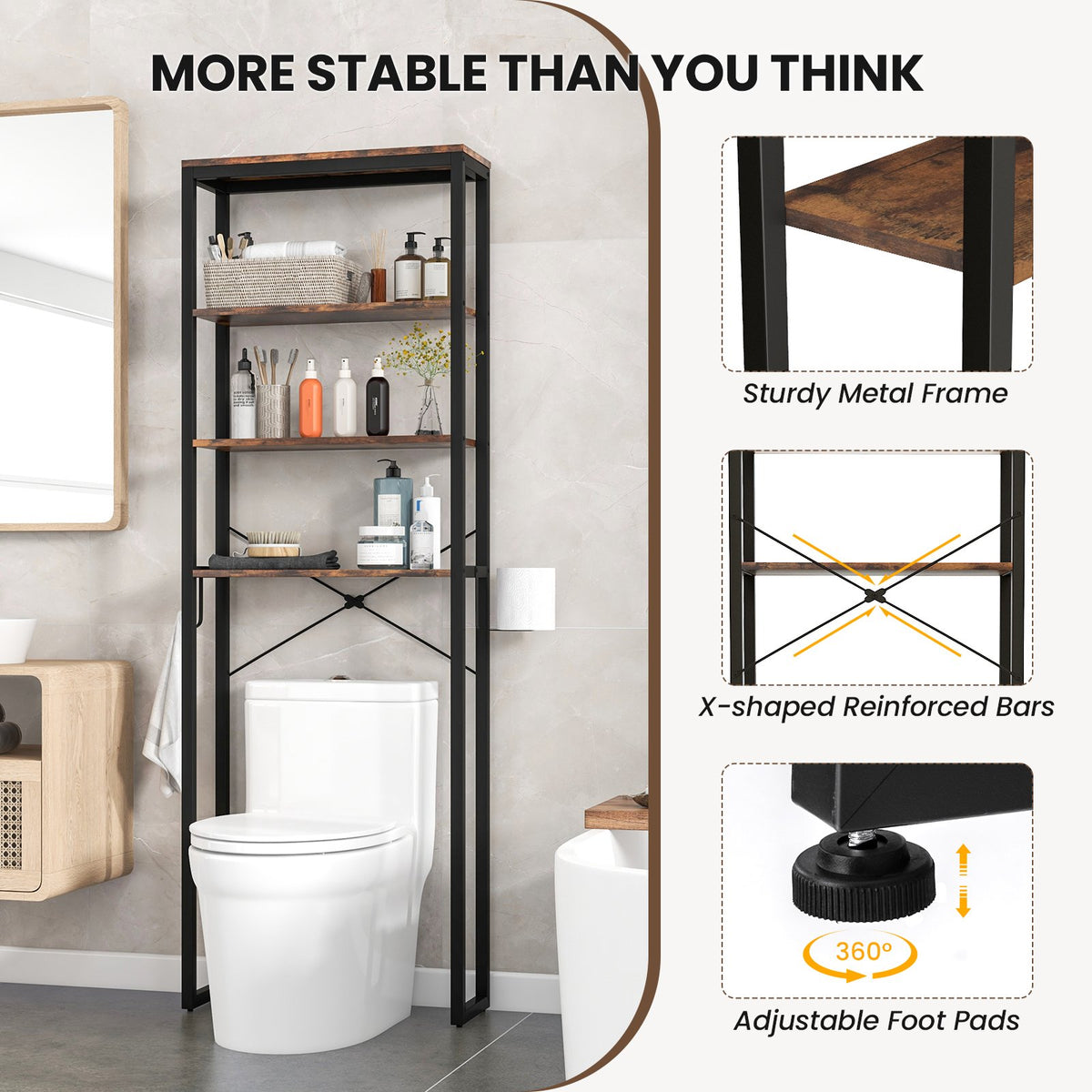 4-Tier Adjustable Bathroom Metal Storage Rack view 9