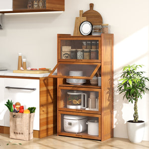 4-Tier Bamboo Bookcase with Doors for Study Room Living Room-Brown view 3