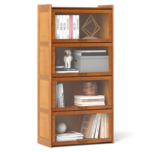 4-Tier Bamboo Bookcase with Doors for Study Room Living Room-Brown view 4