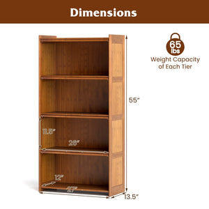 4-Tier Bamboo Bookcase with Doors for Study Room Living Room-Brown view 5