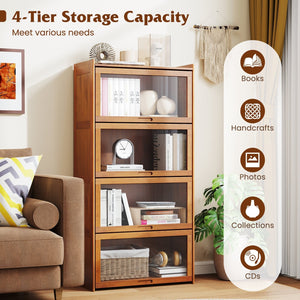 4-Tier Bamboo Bookcase with Doors for Study Room Living Room-Brown view 7