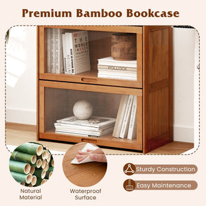 4-Tier Bamboo Bookcase with Doors for Study Room Living Room-Brown view 8