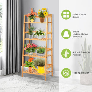 4-Tier Bamboo Plant Rack with Guardrails Stable and Space-Saving-Natural view 2