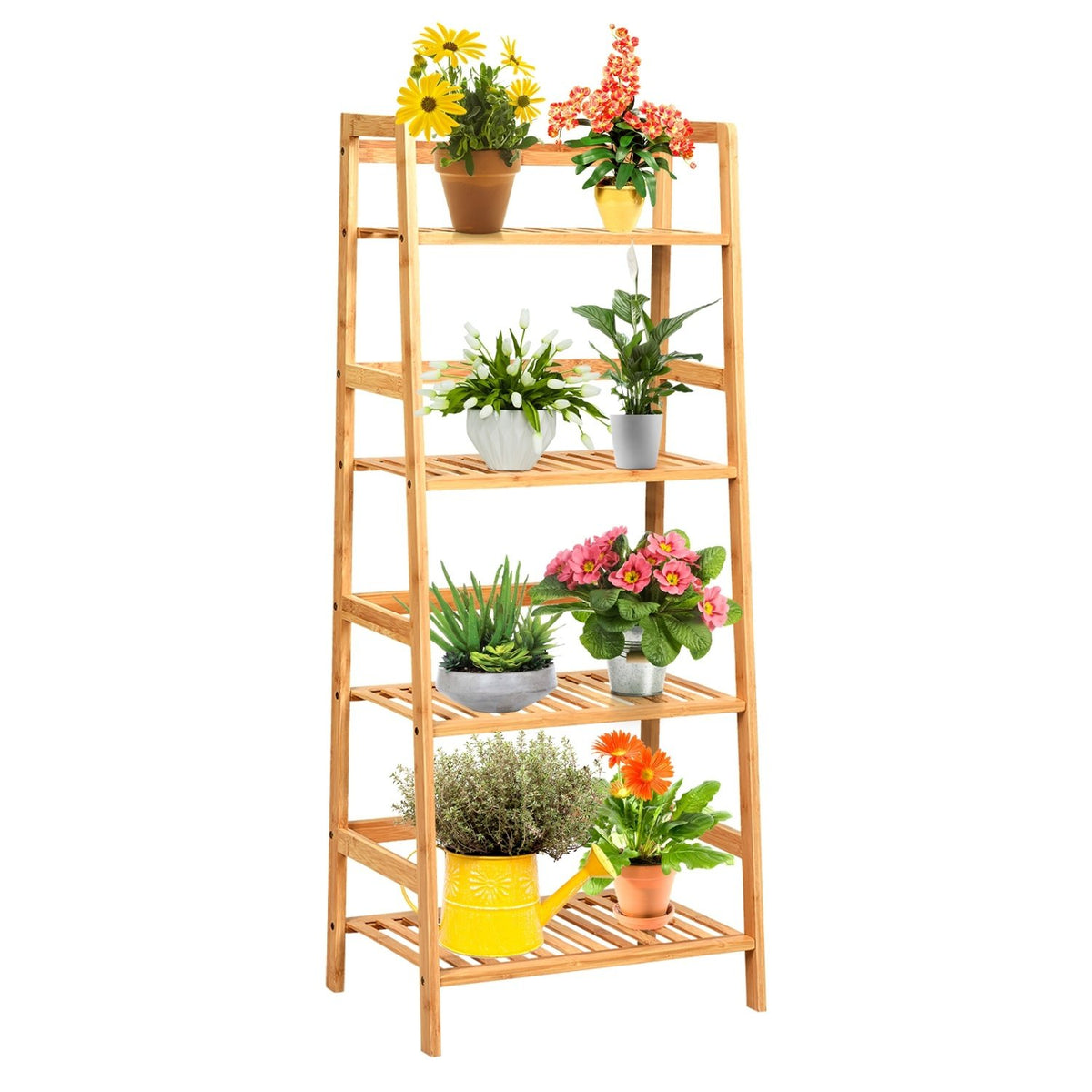 4-Tier Bamboo Plant Rack with Guardrails Stable and Space-Saving-Natural view 5