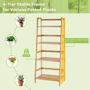 4-Tier Bamboo Plant Rack with Guardrails Stable and Space-Saving-Natural view 8