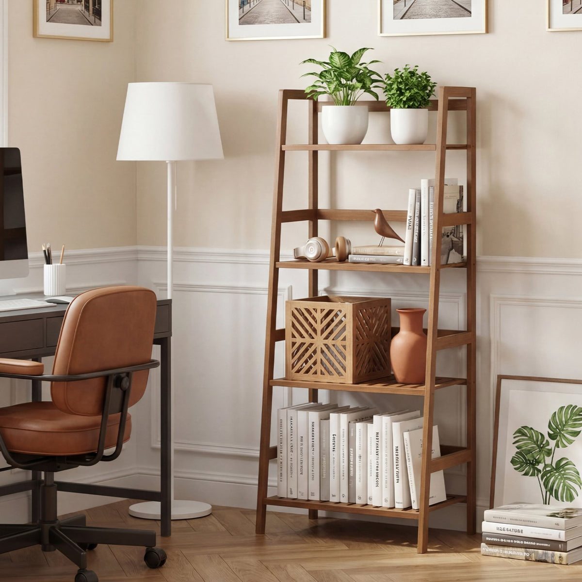 4-Tier Bamboo Plant Rack with Guardrails Stable and Space-Saving-Walnut view 3